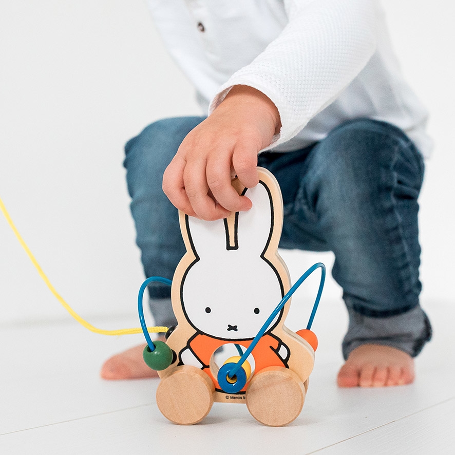 playing with miffy pull toy