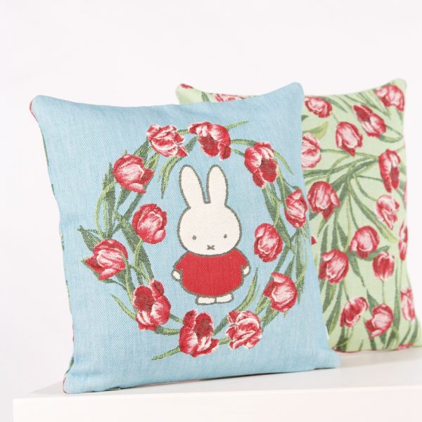Miffy cushion tulips green and blue