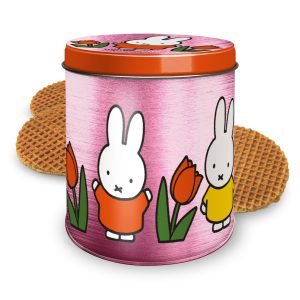 pink tulips can with stroopwafels