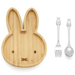 Bamboo miffy plate wood with cutlery