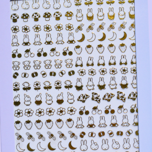 Sticker sheet filled with small black-and-white illustrated icons and characters arranged in tight rows on a light background.