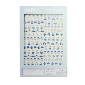 Miffy nail stickers on a light blue sheet.