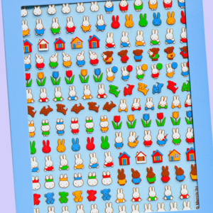 Sheet of small, colorful Miffy character stickers arranged in a tight grid pattern.
