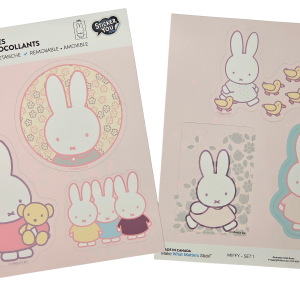 Two cards with soft pastel Miffy illustrations, displayed upright on a light surface.