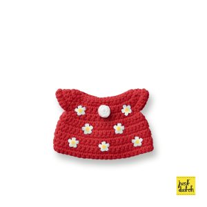 Knitted red dress with flower print.