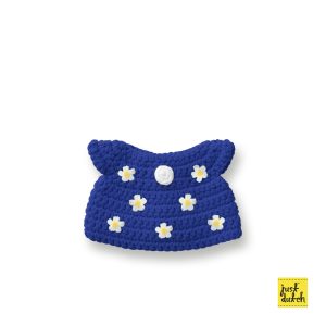 Knitted blue dress with flower print.