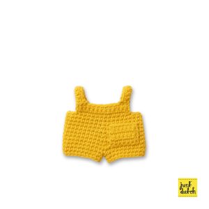 Knitted yellow overall with long sleeves.