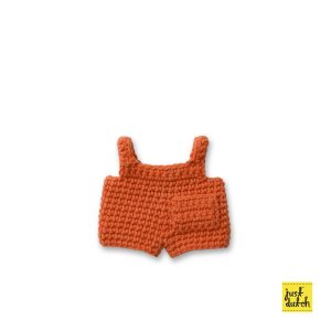 Knitted orange overall with long sleeves.