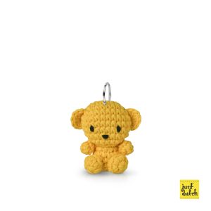 Knitted yellow bear key hanger.