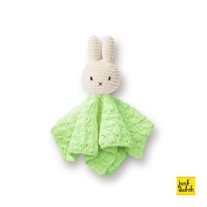 Pistachio green wipe with a knitted white Miffy rabbit face embroidered.