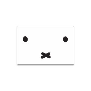 Rectangular magnet featuring Miffy’s face with simple dot eyes and a cross-shaped mouth on a light background.